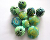 Green Sampler Handmade Polymer Clay  Beads Jewelry Supplies