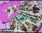 Custom skirt and matching shirt or onesie any size newborn - 6 years old Punk Rock Skulls Guitars tattoo