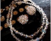 Vintage Crystal Double Strand Necklace Clip On Earring Set