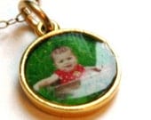 Small Custom Photo Charm Pendant - Gold or Silver - Square, Oval, Circle or Rectangle