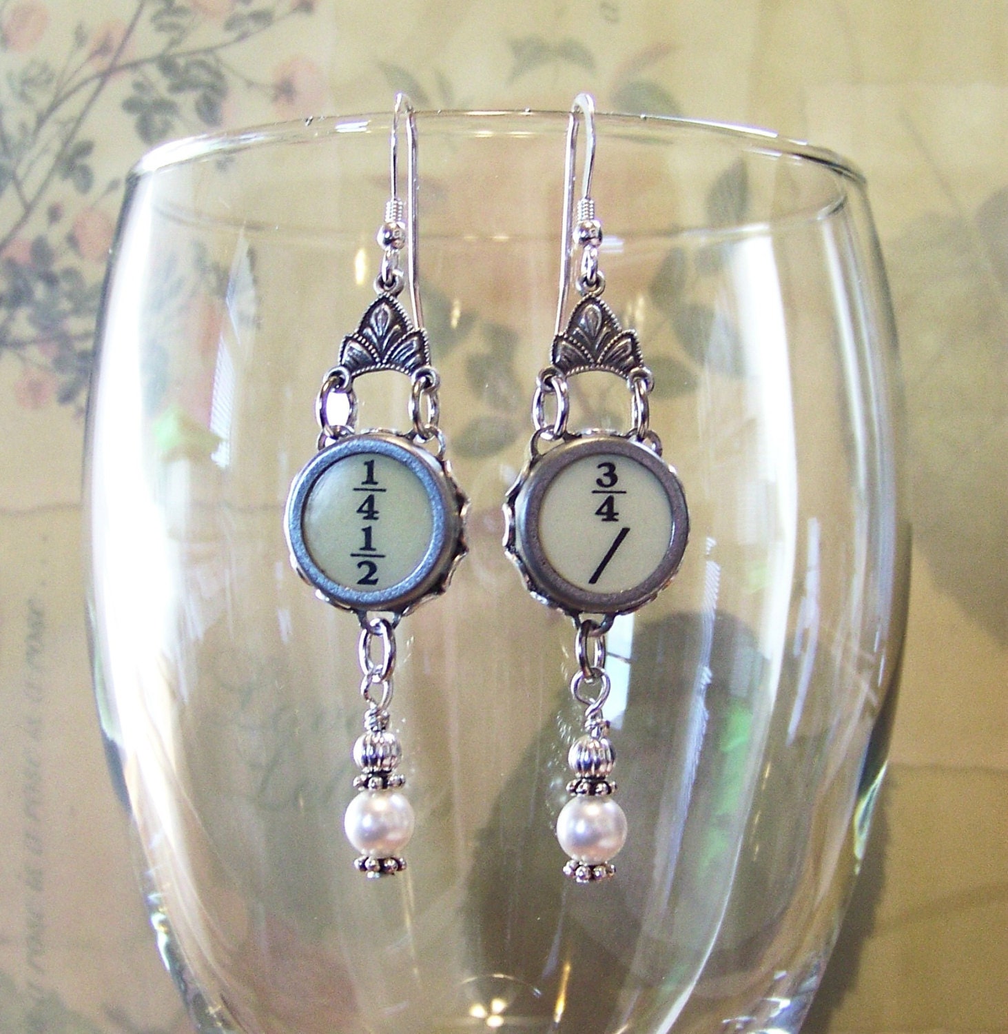 Vintage Typewriter Key Dangle Earrings Fraction Keys