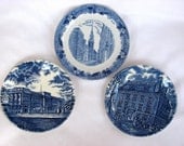 3 Blue White Transfer Ware Dishes, Fraunces Tavern, Old North Church, Buckingham Palace