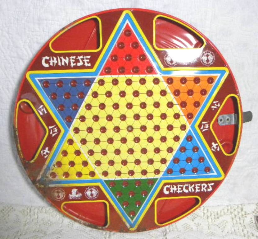 Vintage Ohio Art Tin Chinese Checkers Board in Original Box with Checkers on Reverse side Under 10