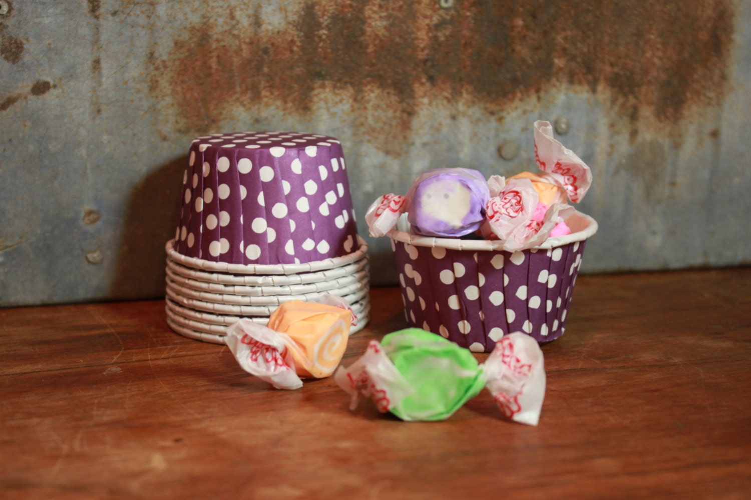 12 Purple and White Dots Baking Cups -- Paper Nut Cups -- Large 3.5oz Il_570xn