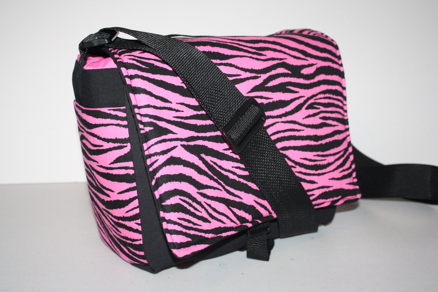 MESSENGER BAG Laptop Bag Diaper Bag Book Tote Purse Pink Zebra XcessRize Designs