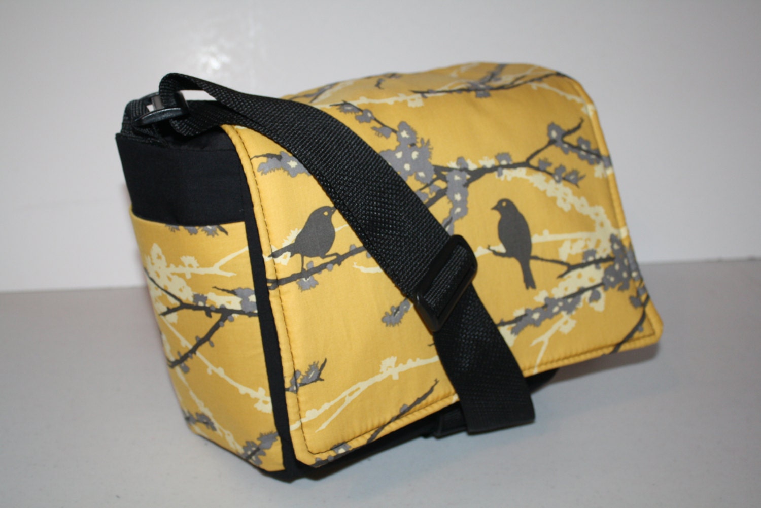 MESSENGER BAG Laptop Bag Diaper Bag Book Tote Purse  Bag   yellow grey sparrows birds