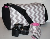 Slr CAMERA Bag 4 Lens case and Camera Strap Cover Grey Chevron Foam Padding
