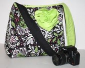 Digital Slr CAMERA Bag camera case bag Purse Womens  Hobo Market Pink Black Lime Flower Foam padding