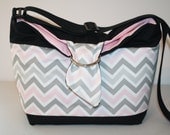 Diaper Bag Purse Diaper Tote  Hobo  lots of pockets Pink Grey Chevron  / messenger strap XcessRize Designs