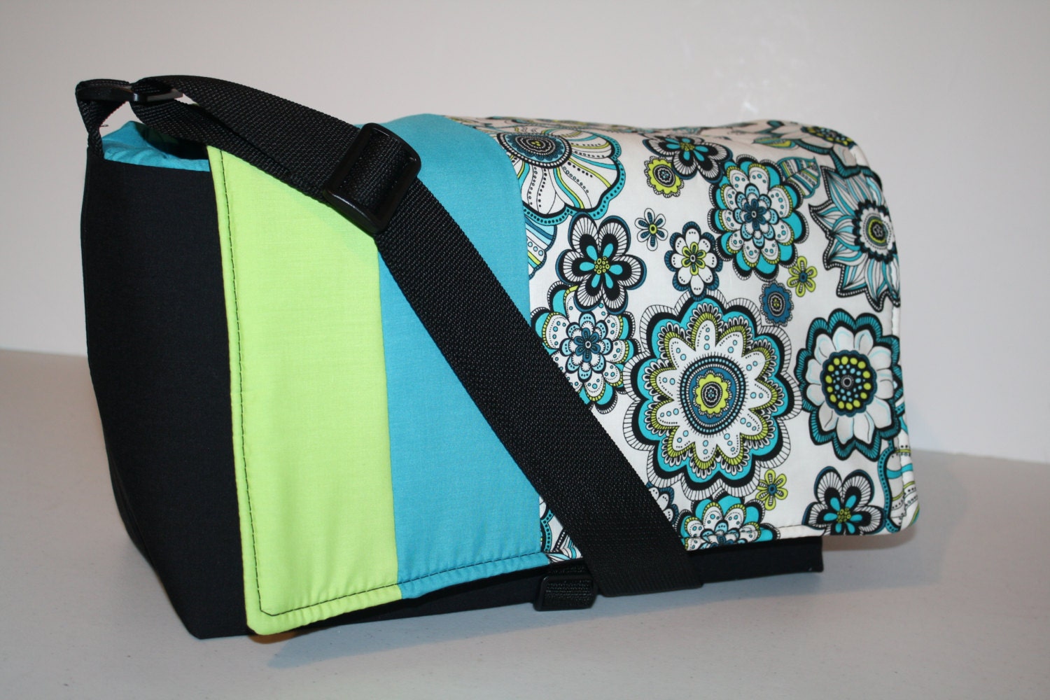 Diaper Bag / Nappy Tote / Purse / Baby Bag / Toddler Tote / MESSENGER Bag / More Pockets / Turquoise Lime Floral