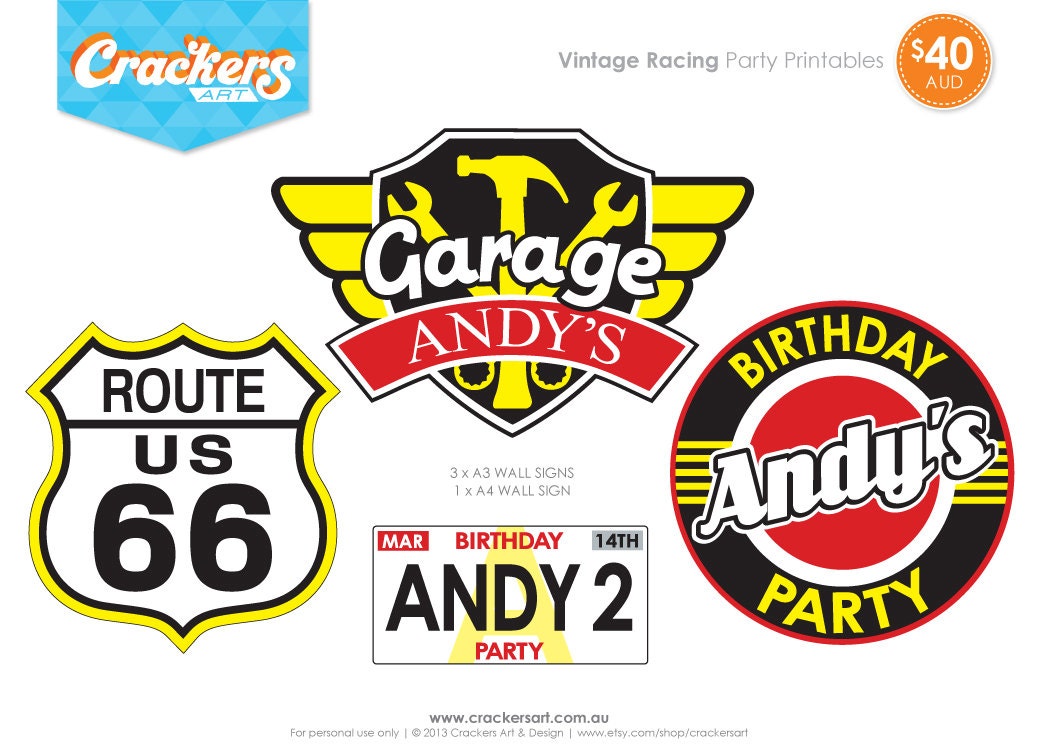 Vintage Car Racing Party - WALL SIGNS Printables