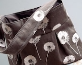 Espresso Brown Purse - 3 Pockets - Key Fob - Hand printed Dandelions - Color Options