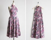 long floral dress / rose print dress / sleeveless dress