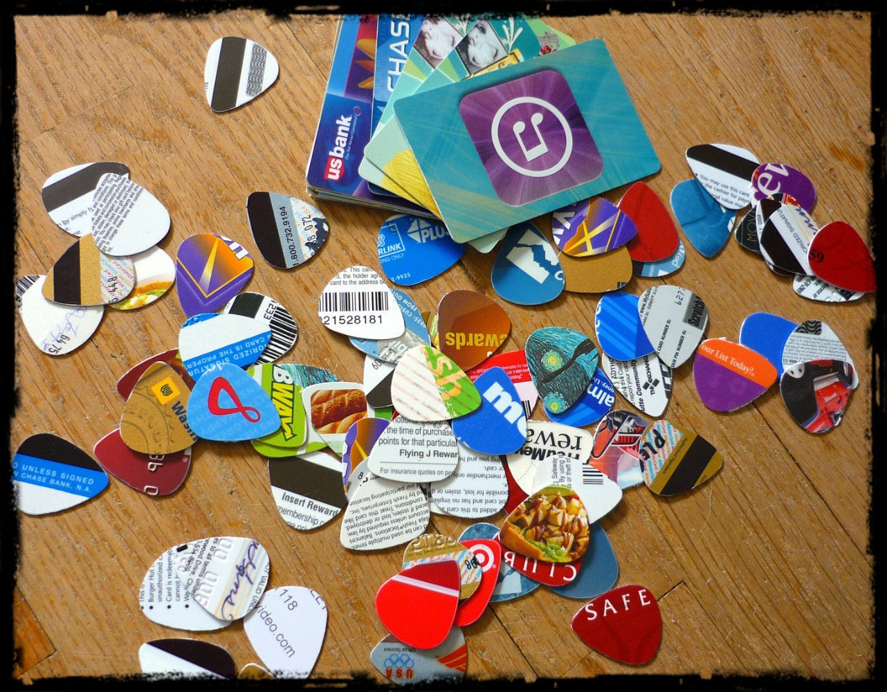 Recycled Gift Card Guitar Picks 5 for a Dollar
