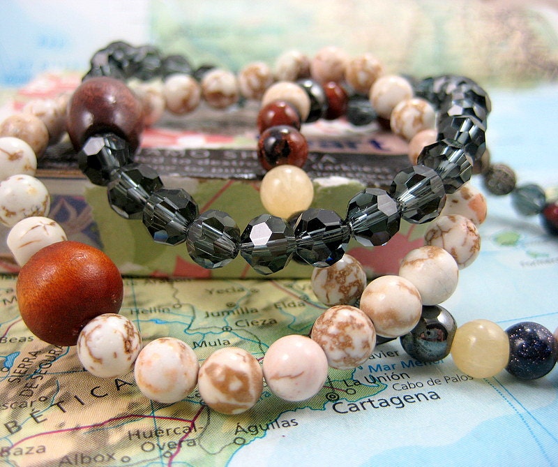 3 Stackable Infinity Mala Bracelets in White Magnasite, Crystal and Gemstone Mix