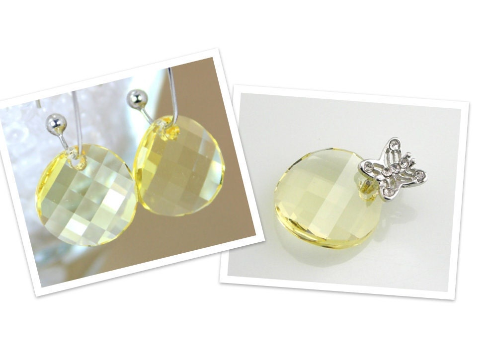 Jewelry Crystal Set Jonquil Yellow Round Twist Pendant Earrings