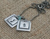 Rustic Silver Necklace Collection - Framed Petite Initals, personalized jewelry, handmade jewelry, silver jewelry, silver necklace