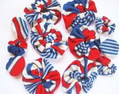 One Dozen Red, White & Blue Yo Yo Fabric Flowers - Hair Accessories, Fabric Jewelry, Wreaths, Embellishments,ect.