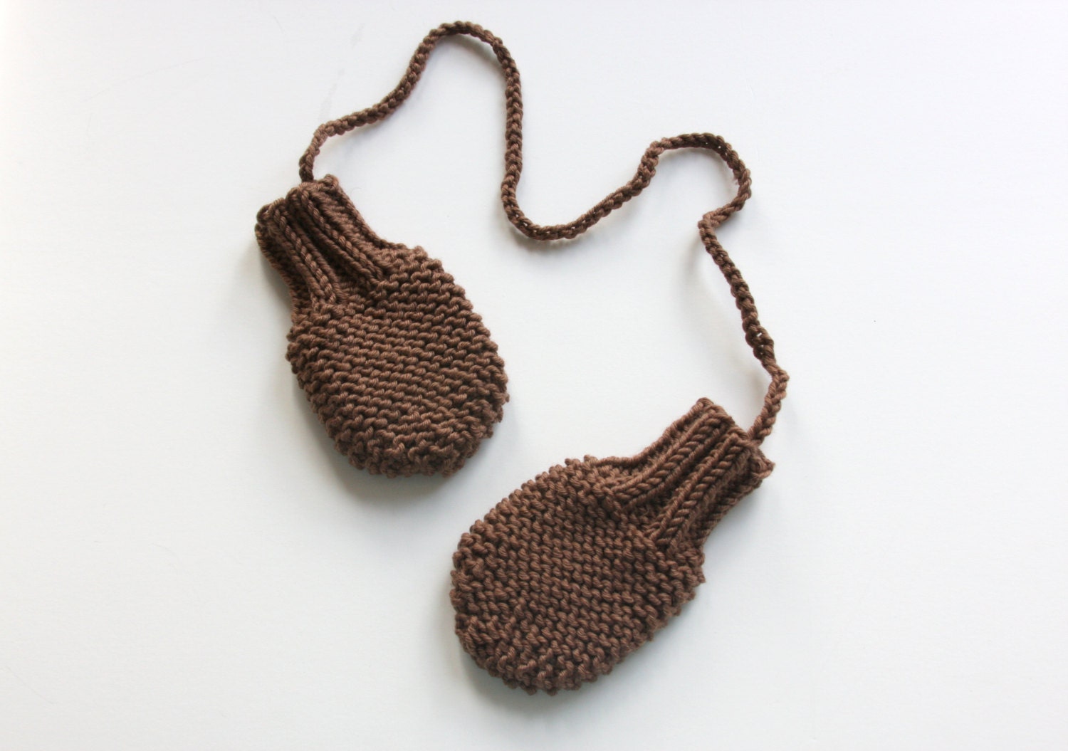 Hand Knit Baby Mittens with String - Brown Knit Baby Mittens - Baby Mitten - Baby Knit Mittens - Thumbless Baby Mitts - READY TO SHIP