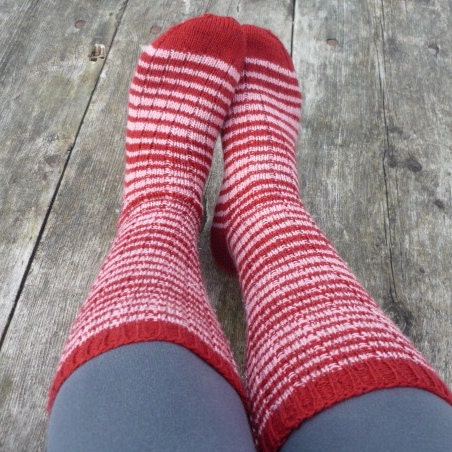 Red and Pink Striped Merino Socks