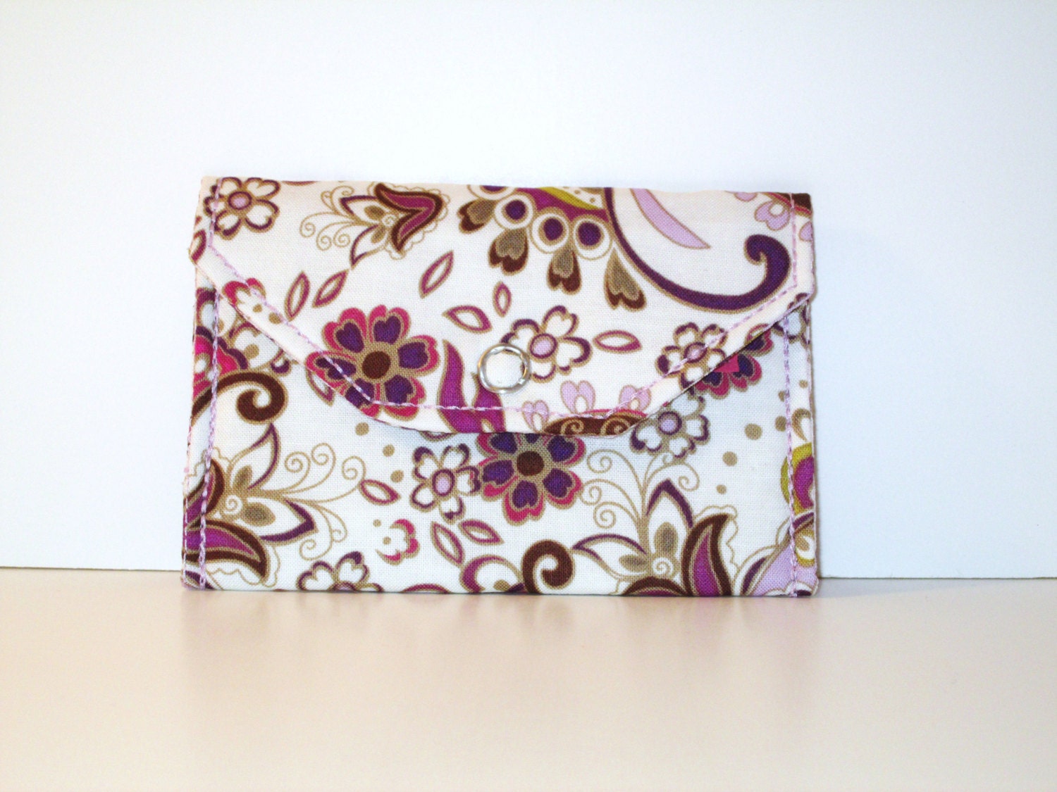 Card Pocket White with Purple Floral Pattern