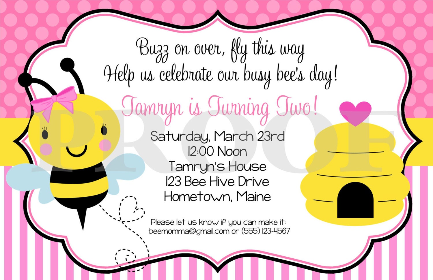 Printable Invitation - Happy BEE-Day Invitations - Bumble Bee Invitations for Birthday and Baby Shower