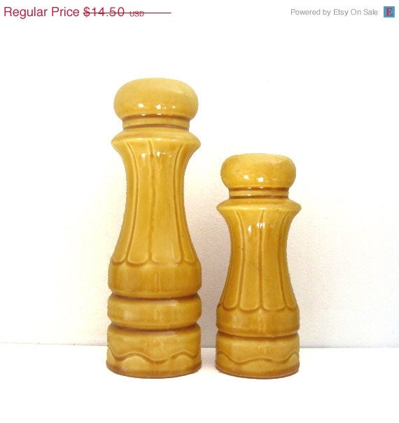 ON SALE Large Vintage Salt and Pepper Shakers Mustard Yellow Los Angeles Potteries