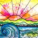 Break of Day 5 x 5 inch handmade notecard sunset art print flowers art print ocean art print waves art print ocean painting