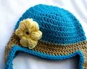 Gift Set Teal Hat with Yellow flower and Matching booties 3 to 6 months