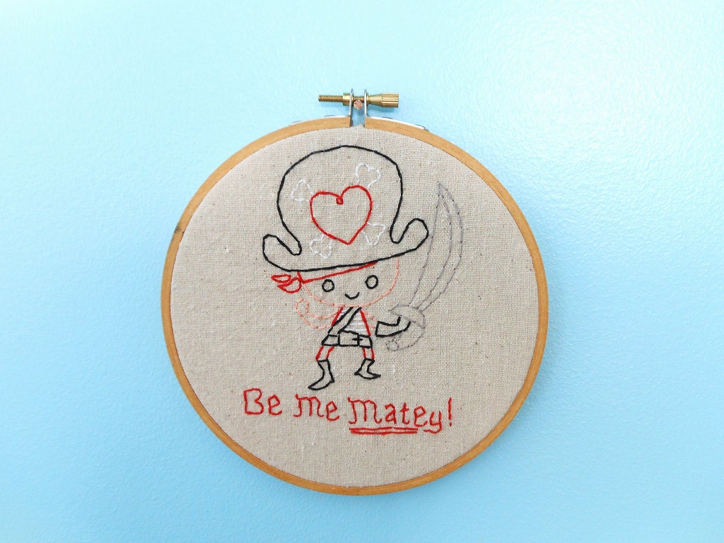 Wall Art Hand Embroidered - Valentine Pirate