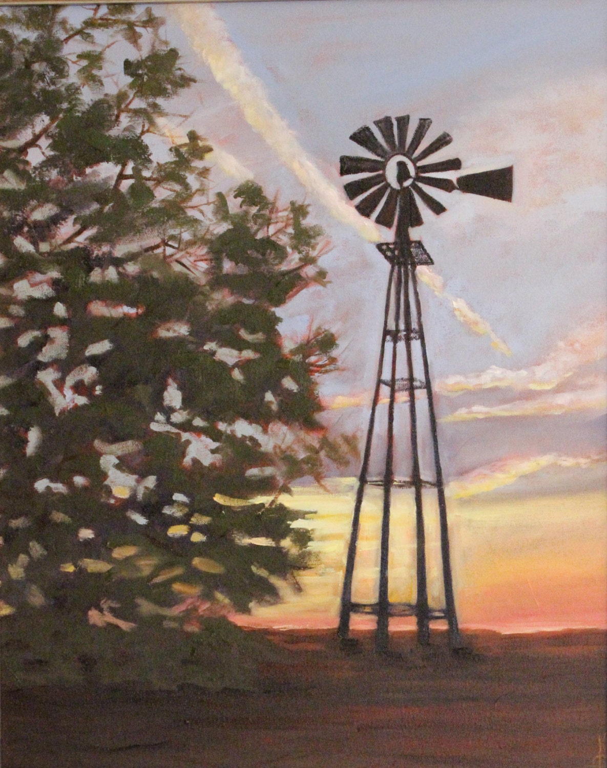 Windmill at Sunset Original Oil painting 20X16