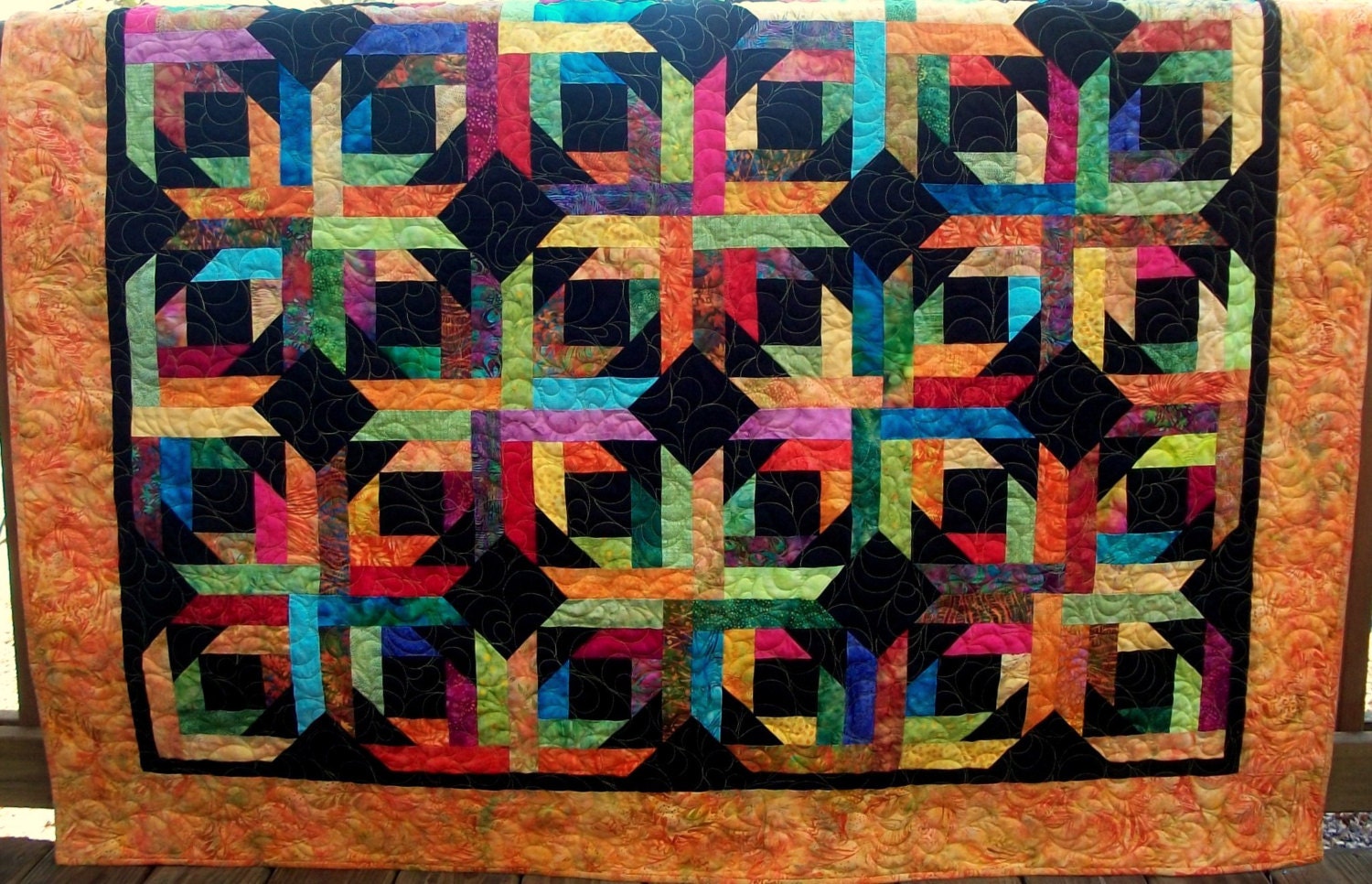 Geometric Quilt Modern Batik Quilt Lap Quilt - 60 x 60 Inches