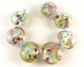 Glass Lampwork Bead Set - Early Spring Encased Lentil Beads with Fine Silver by Ann Ezgar SRA