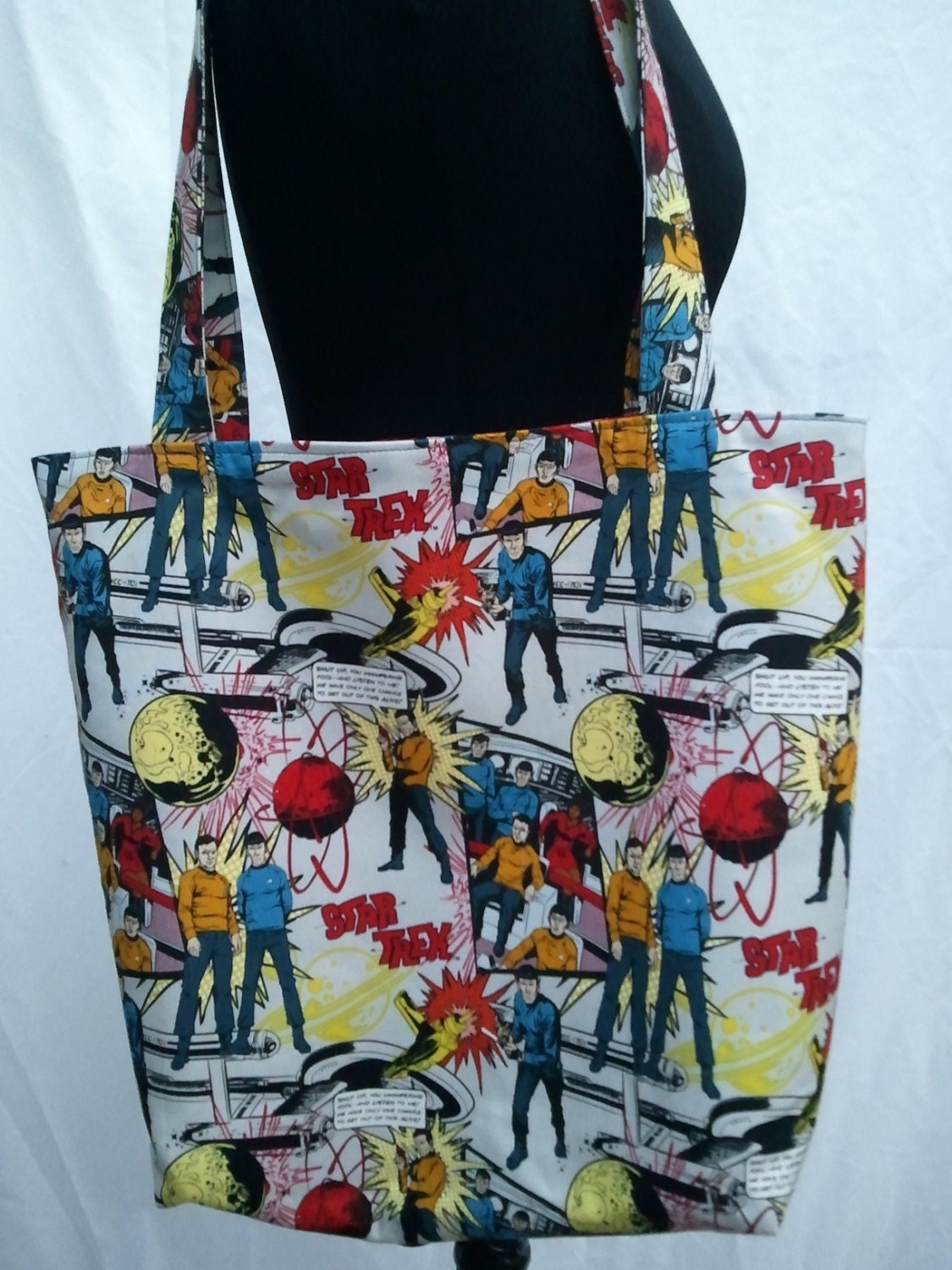 Reversible Tote Bag Made From Star Trek Comic Fabric - Spock, Captain Kirk Trekkie Trekker Ready to Ship