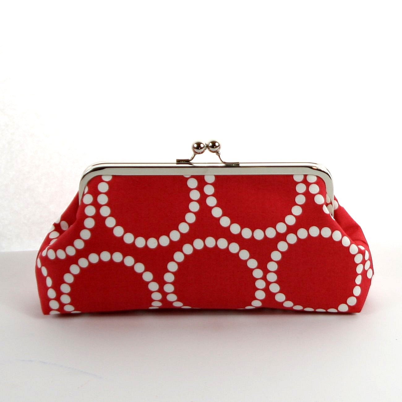 Bridesmaid Clutch Purse Red White Circles Wedding Bridal Party Gift