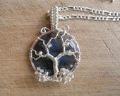 Tree of Life Pendant Necklace Blue Flash Labradorite Wire Wrapped in Silver Parawire