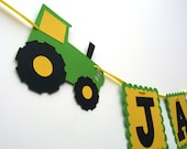 John Deere Green tractor Name Banner - Farm green and yellow tractor birthday party garland
