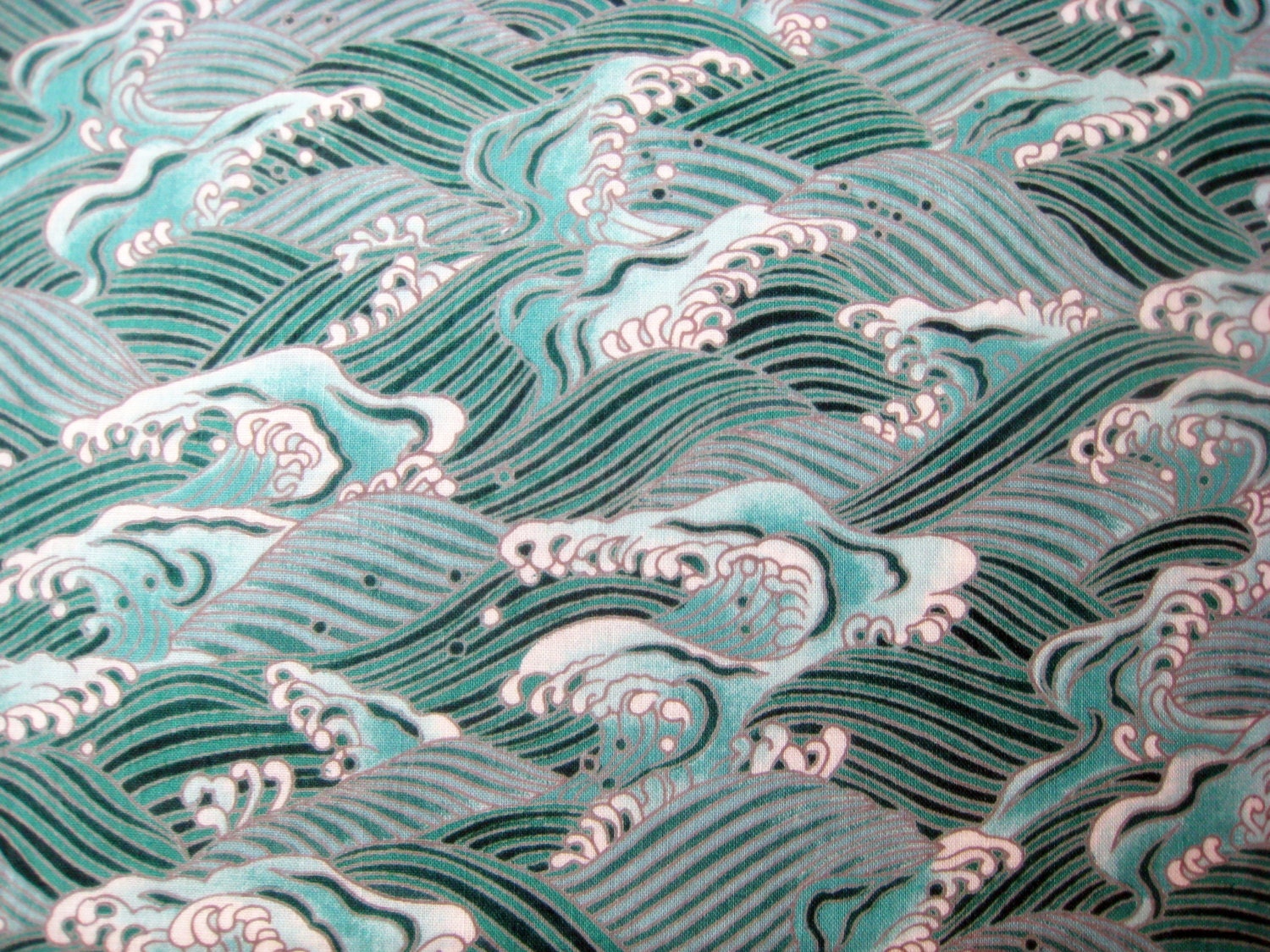 Tidal Wave Blue-Green Cotton Fabric 1/2 yard units - Sewing Quilting - Destash Ocean Sea Tsunami