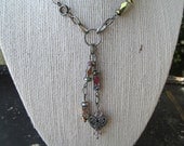Heart Necklace with Earrings Pink Ice n Pewter