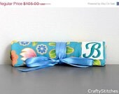 25% OFF Bridal Sale Custom for Karina Jewelry Roll Wallet Organizer in Bouquet Floral Teal with Monogram with FREE SHIPPING