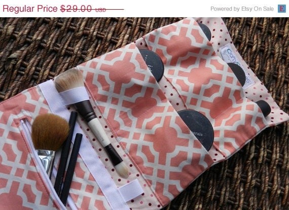 25% OFF Bridal Sale Mineral Make Up Organizer Roll Up Style Travel Case Choose Your Own Fabric