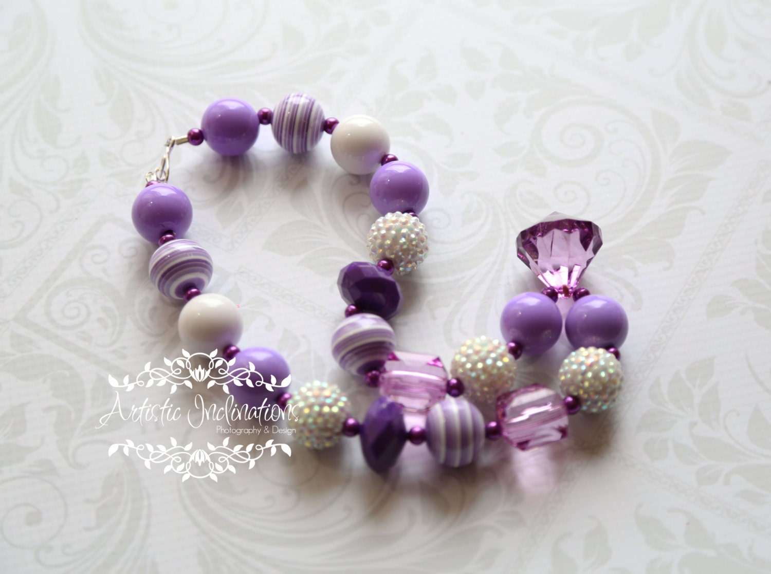 Purple and White - Chunky Necklace - Couture Photo Prop