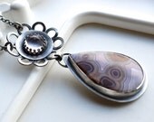 Blooming Necklace, Agua Nueva Agate, Statement, Gemstone, Recycled Silver,Pendant, Botanical, Handmade, Oxidized, Metalwork
