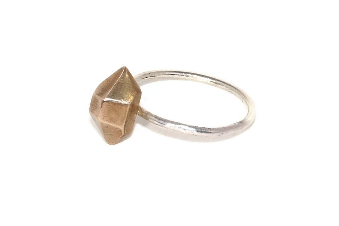 Herkimer diamond ring in bronze & silver