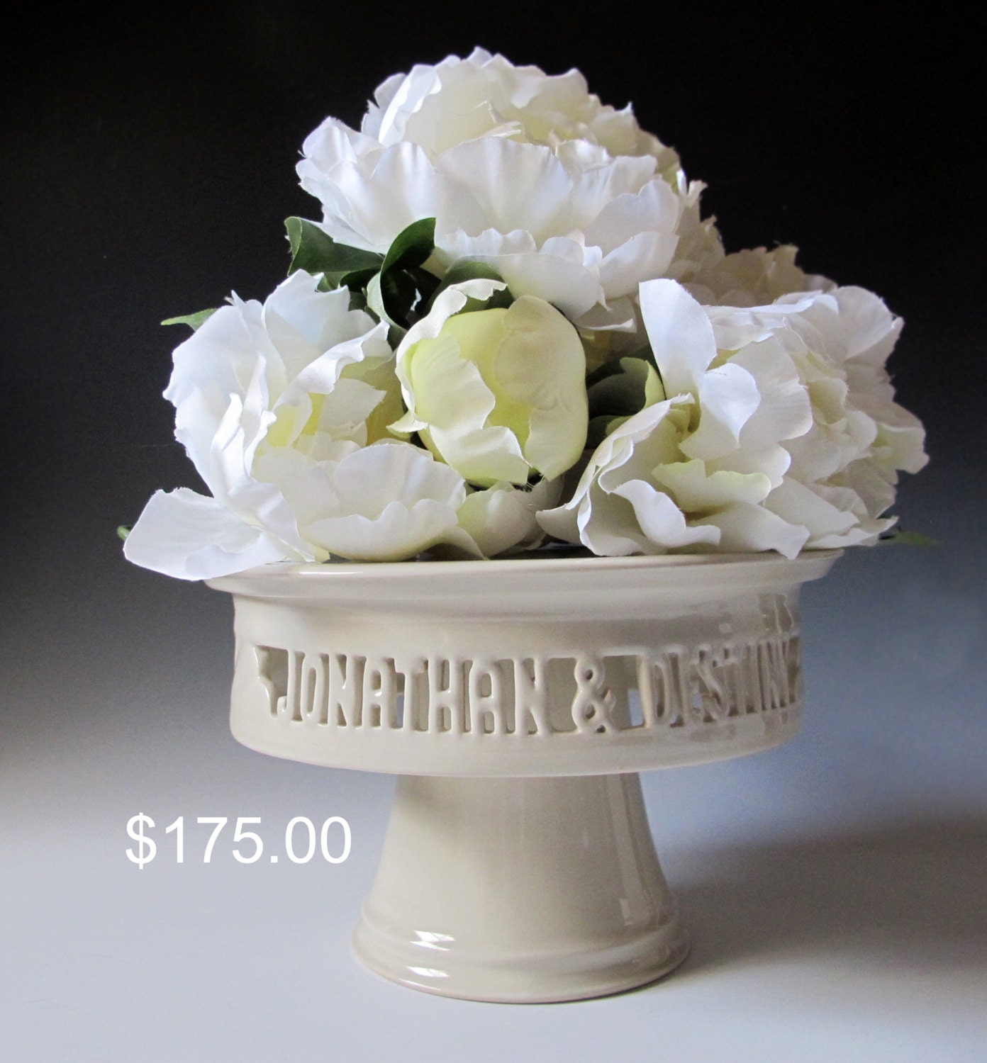 INFO ON .... Cake Plate Wedding Decor  - Personalized ceramic cake plate with two names