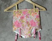 1960s Girdle Garter Panties Pink Floral Lingerie Nylon