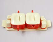 1950s Cream and Sugar Set Salt Pepper Shakers Red Ivory Plastic