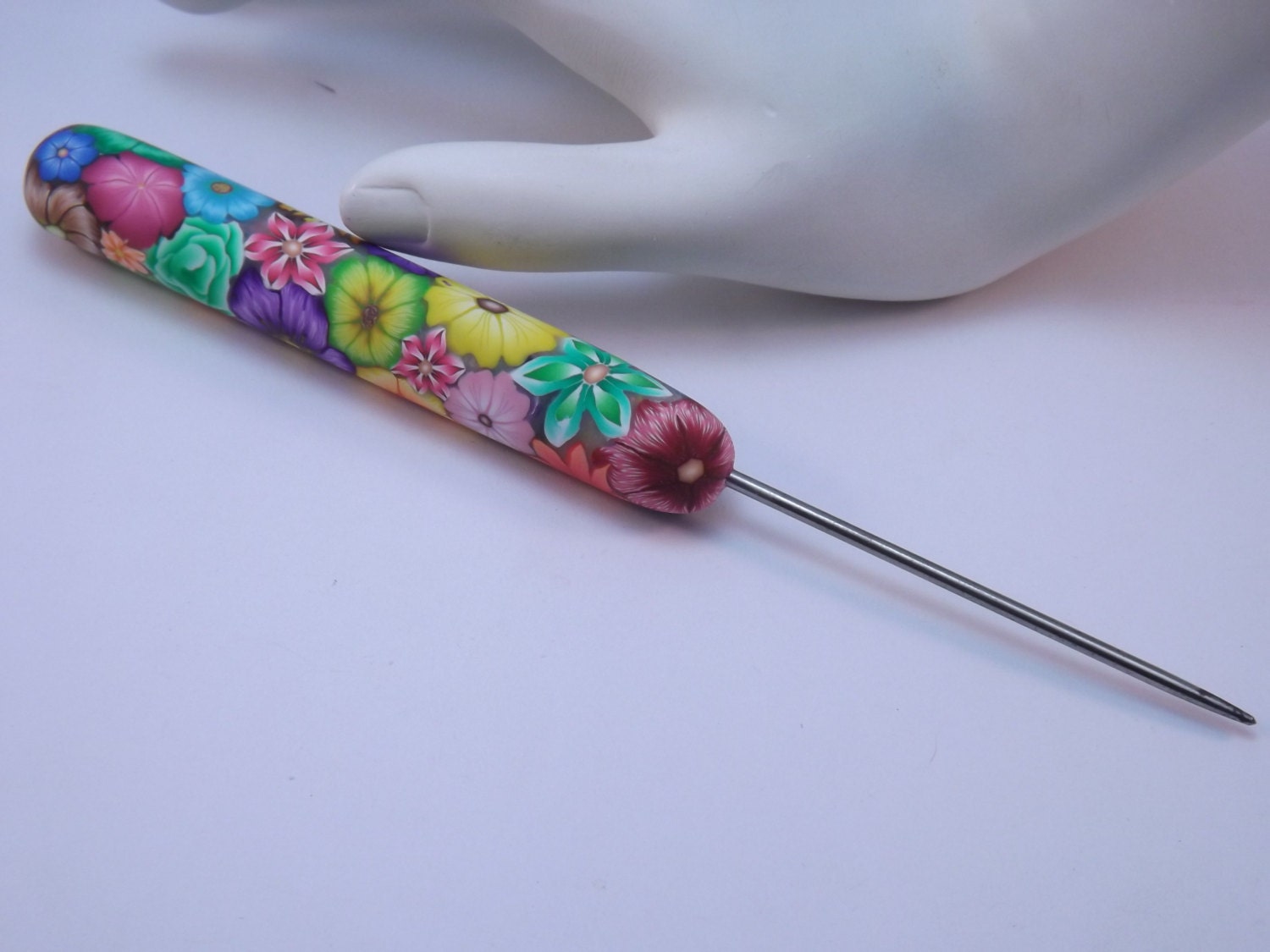 Colorful Millefiori Floral Polymer Clay Handled Stiletto Awl, Sewing Notions, Embroidery