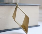 Brass Rhombus Geometric Metal Pendant with Antique Brass Chain Free USA Shipping and Free Gift with Purchase