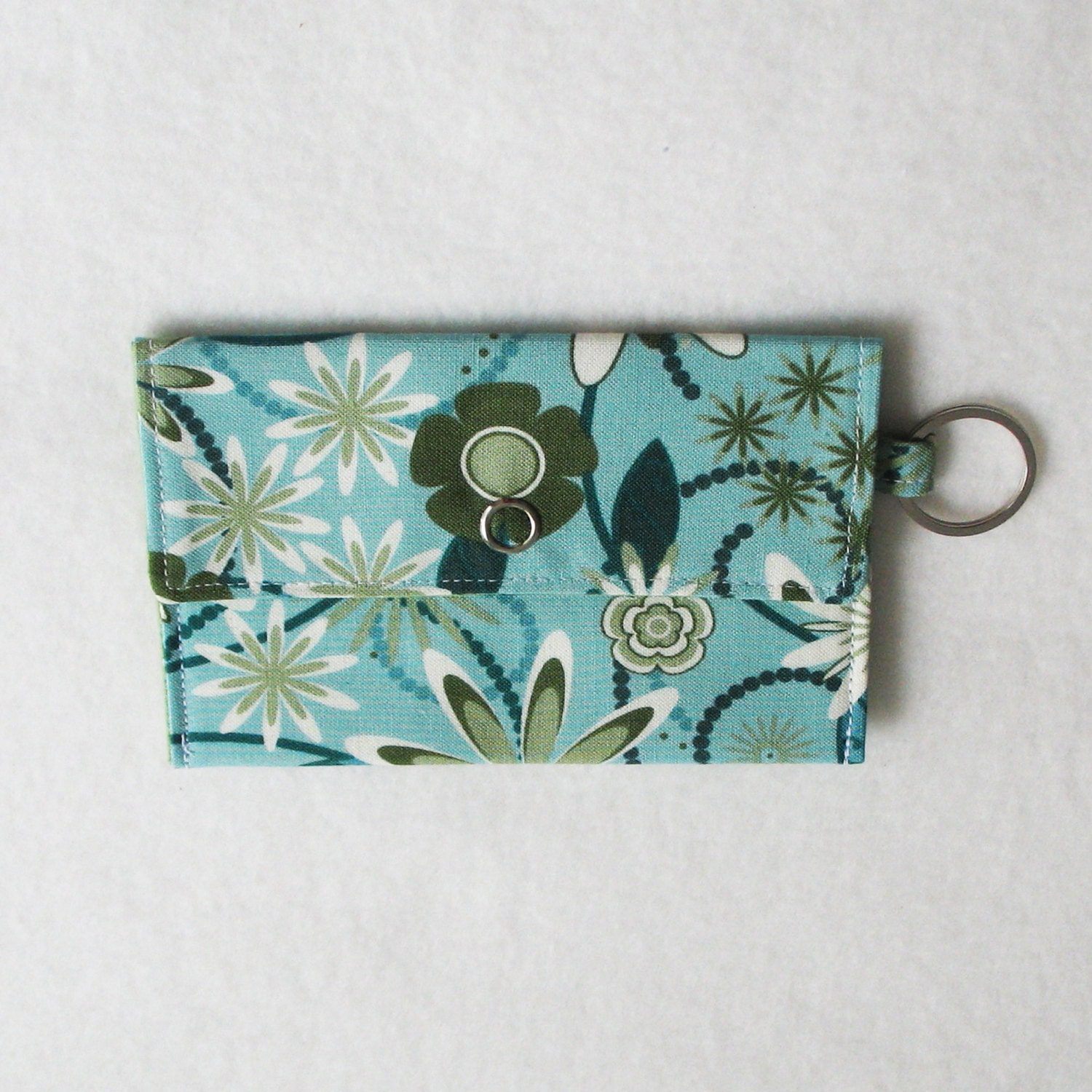 Mini One-Snap Wallet - Modern Blue Green Bouquet